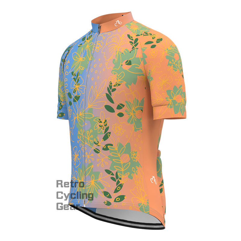 Golden Silk Flower Short Sleeves Cycling Jersey