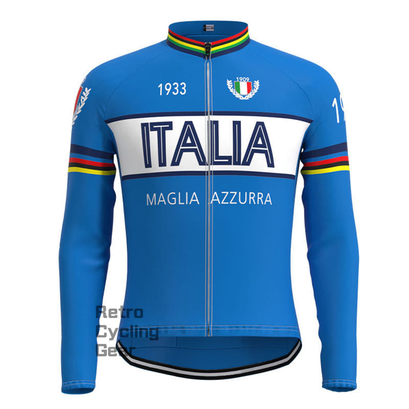 Maglia Azzurra Italia Retro Long Sleeve Cycling Kit