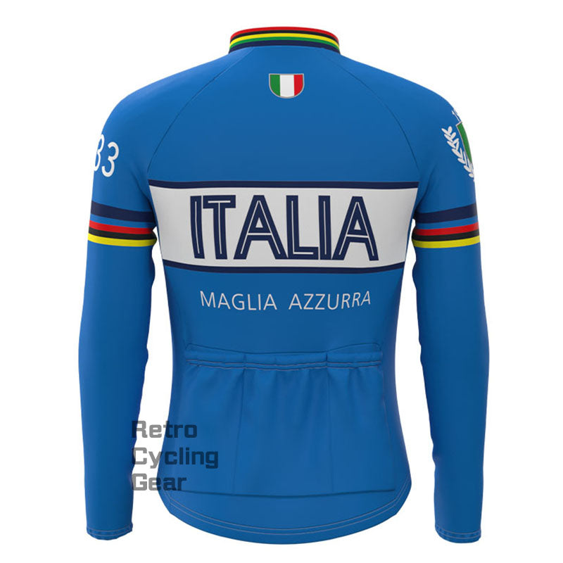 Maglia Azzurra Italia Retro Long Sleeve Cycling Kit
